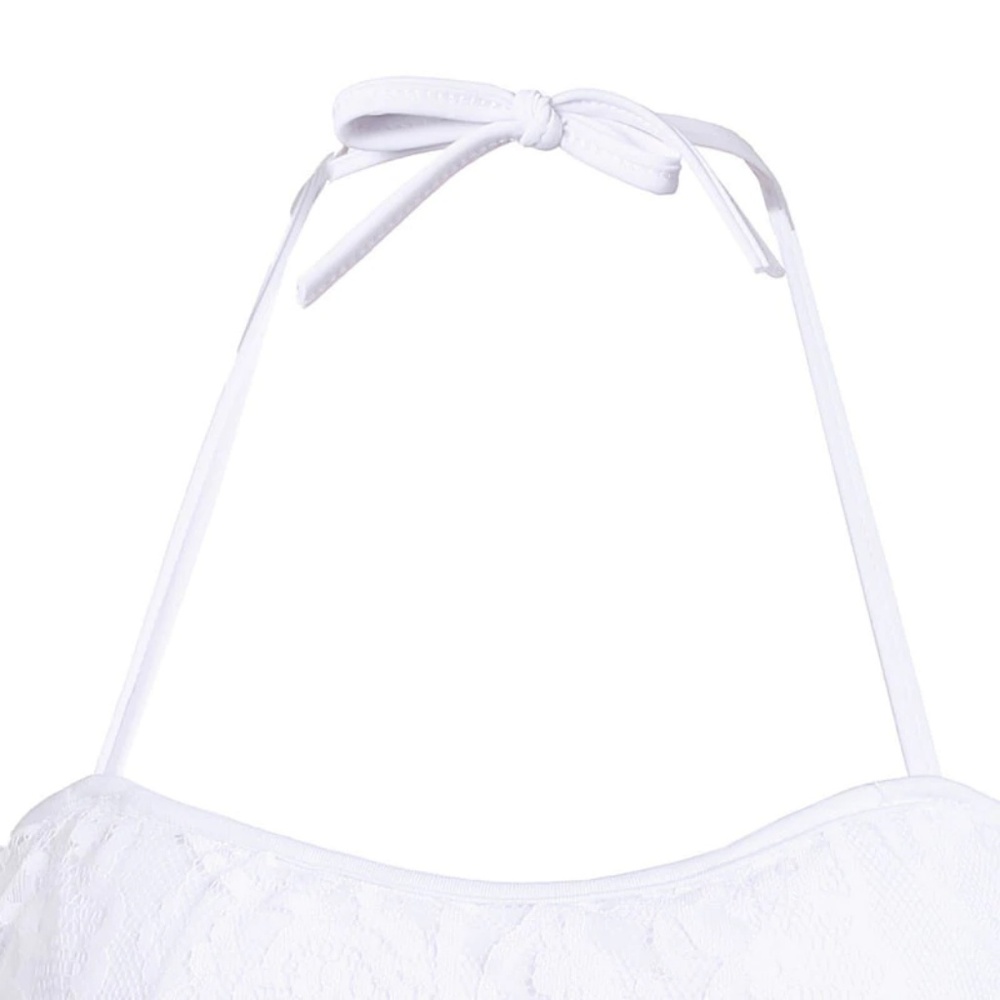 Lace ruffle halter tie bandeau style white bikini - Picture 6 of 7